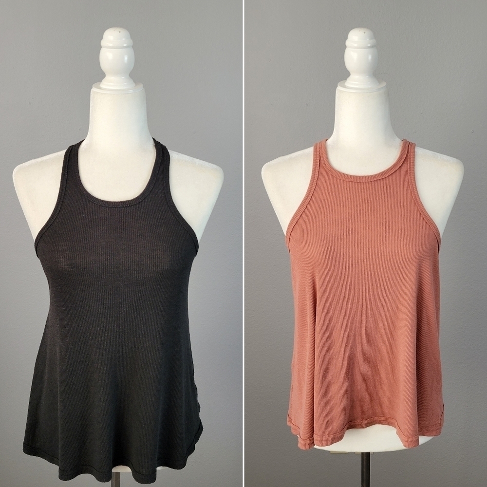 FREE PEOPLE // bundle of 2 long beach soft ribbed hi neck racer back swing tanks